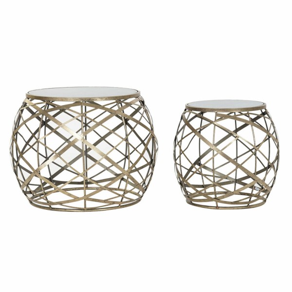 Σετ 2 Τραπεζάκια DKD Home Decor Κρυστάλλινο Μαύρο Χρυσό Μέταλλο Σύγχρονη (60 x 60 x 45 cm) (2 pcs)