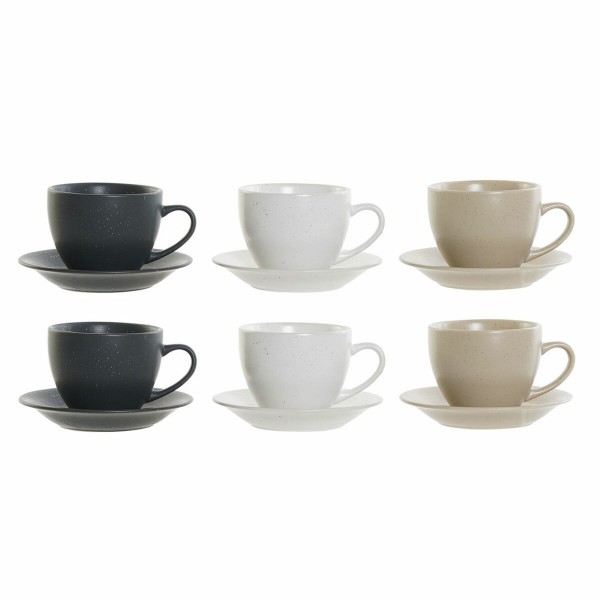 Σετ Φλιτζανιών με Πιατάκια DKD Home Decor ξύλο καουτσούκ Πήλινα (150 ml) (6 pcs)