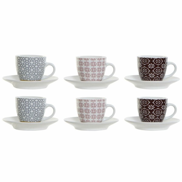 Σετ Κούπες Καφέ DKD Home Decor Γκρι Μπορντό Πορσελάνη Bone China (11.5 x 11.5 x 6.5 cm) (6 pcs) (180 ml)