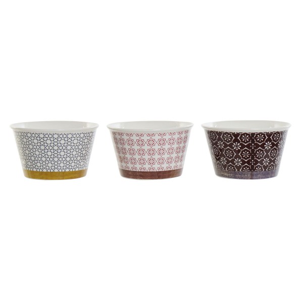 Μπολ DKD Home Decor Άραβας Πορσελάνη Bone China Χωρίς Δακτύλιο (13 x 13 x 7,5 cm) (3 Μονάδες)