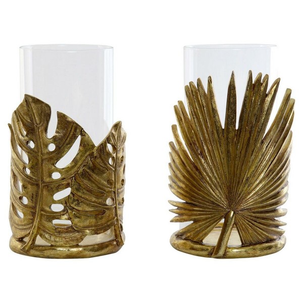 Κηροπήγιο DKD Home Decor Κρυστάλλινο Φύλλο Χρυσό Ρητίνη (16 x 15 x 26 cm) (2 pcs)