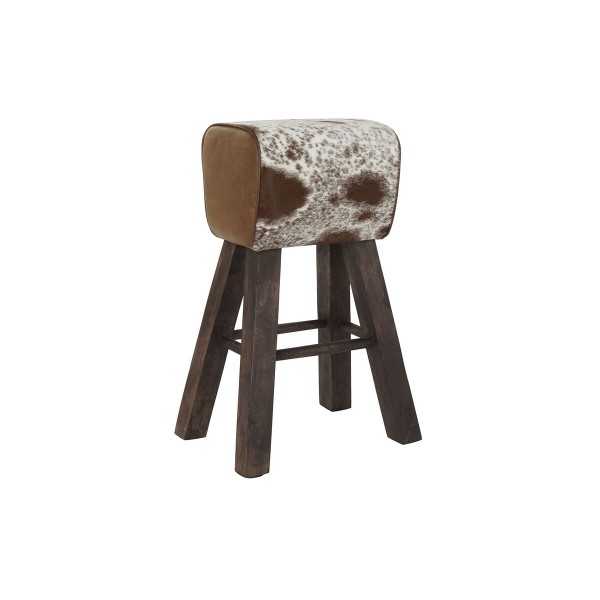 Σκαμπό DKD Home Decor Μαύρο Ξύλο Καφέ Δέρμα Λευκό (50 x 35 x 75 cm)