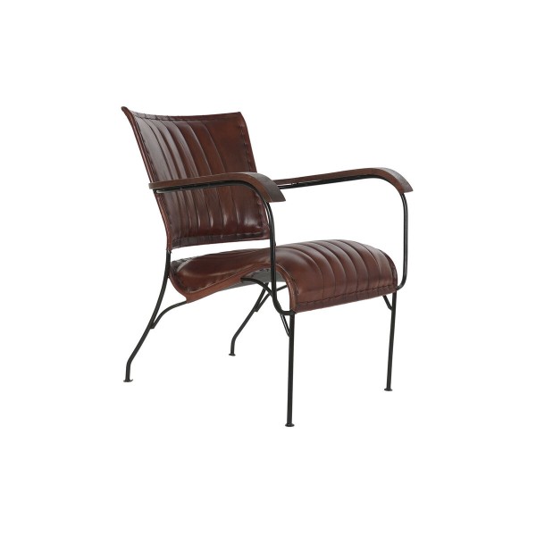 Κάθισμα DKD Home Decor Μαύρο Μέταλλο Ξύλο Καφέ Δέρμα (63 x 72 x 74 cm)