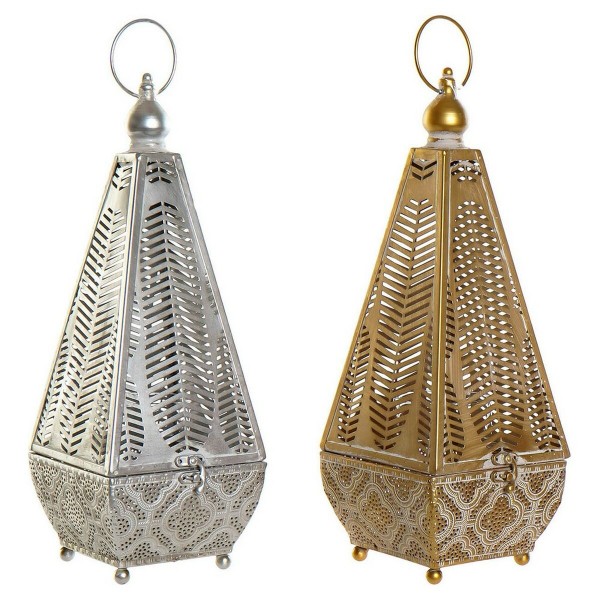 Κηροπήγιο DKD Home Decor Κρυστάλλινο Ασημί Χρυσό Μέταλλο (2 pcs) (16 x 16 x 42 cm)