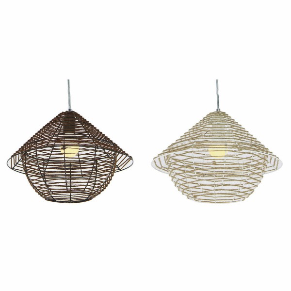 Φωτιστικό Οροφής DKD Home Decor Μέταλλο Καφέ Σχοινί Λευκό (38 x 38 x 27 cm) (2 pcs)