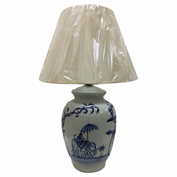 Επιτραπέζιο Φωτιστικό DKD Home Decor Μπλε Λευκό Πορσελάνη Ελέφαντας (40 x 40 x 60 cm)