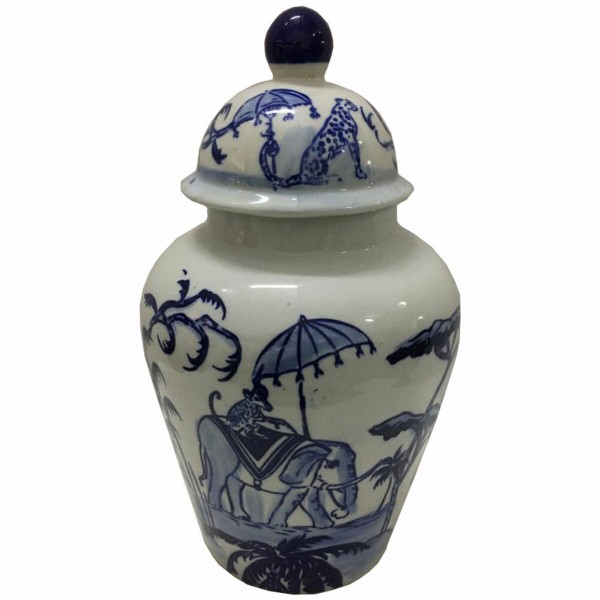 Βάζο DKD Home Decor Μπλε Λευκό Πορσελάνη Ινδός Ελέφαντας (20 x 20 x 36 cm)