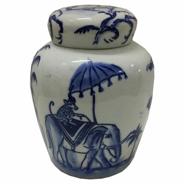 Βάζο DKD Home Decor Μπλε Λευκό Πορσελάνη Ινδός Ελέφαντας (16 x 16 x 20 cm)
