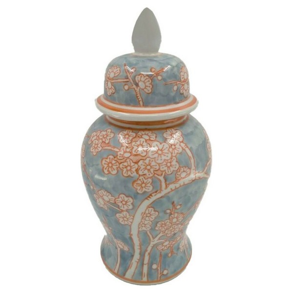 Βάζο DKD Home Decor Πορσελάνη Μπλε Πορτοκαλί Ανατολικó (18 x 18 x 36 cm)
