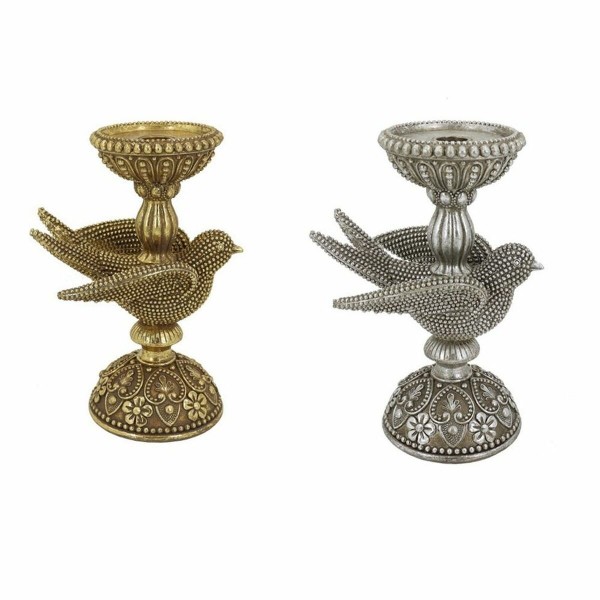 Πολύφωτο DKD Home Decor Ασημί Χρυσό Ρητίνη Fugl (16.6 x 11.6 x 24.5 cm) (2 pcs)