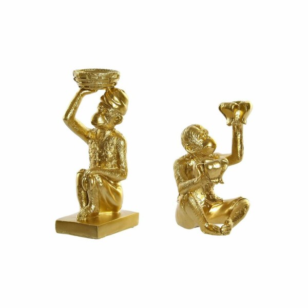 Κηροπήγιο DKD Home Decor Χρυσό Ρητίνη Μαϊμού (11 x 11 x 16.8 cm) (2 pcs)