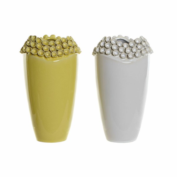 Βάζο DKD Home Decor Λευκό Ώχρα Πήλινα Σύγχρονη (2 pcs) (19 x 19 x 33 cm)