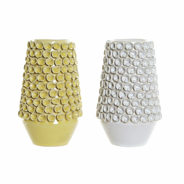 Βάζο DKD Home Decor Λευκό Πήλινα Σύγχρονη Μουστάρδα (18 x 18 x 27 cm) (x2)
