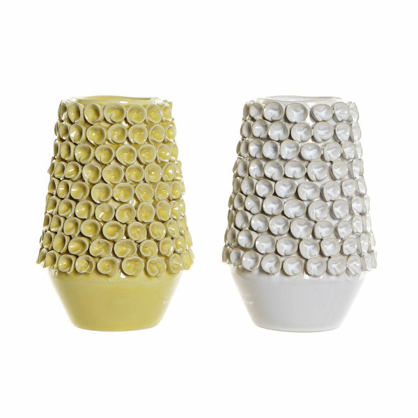 Βάζο DKD Home Decor Λευκό Ώχρα Πήλινα Σύγχρονη (2 pcs) (16 x 16 x 22 cm)