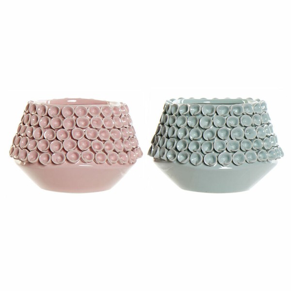 Βάζο DKD Home Decor Ροζ Τυρκουάζ Πήλινα Μεσογείακός (2 pcs) (20 x 20 x 13 cm)