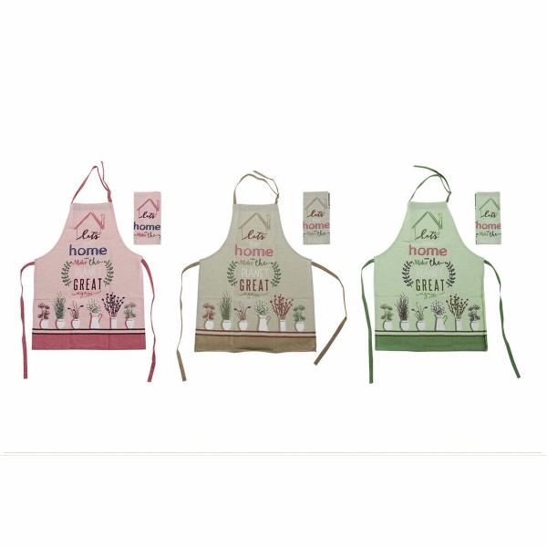 Ποδιά DKD Home Decor Ροζ βαμβάκι Πράσινο Shabby Chic (60 x 0.5 x 80 cm) (3 pcs)