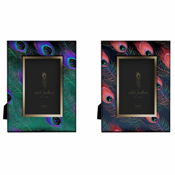 Κορνίζα DKD Home Decor S3021771 Κρυστάλλινο Φτερά Λιλά πολυεστέρας Πράσινο Ξύλο MDF (21 x 1,5 x 26 cm) (x2)