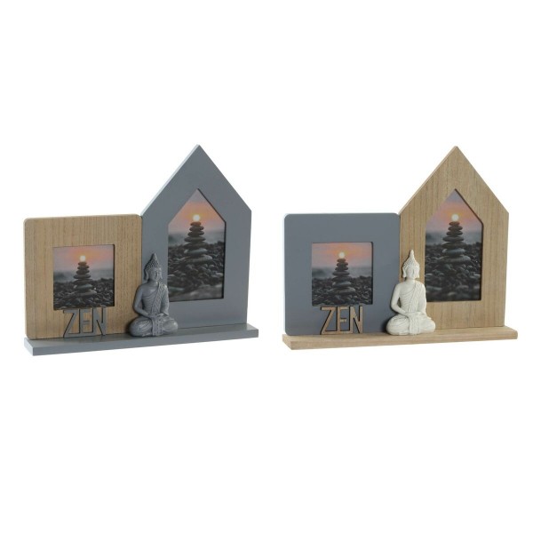 Κορνίζα DKD Home Decor Zen Ξύλο Βούδας Γκρι Καφέ Αλουμίνιο Ρητίνη (34 x 5 x 28 cm) (x2)