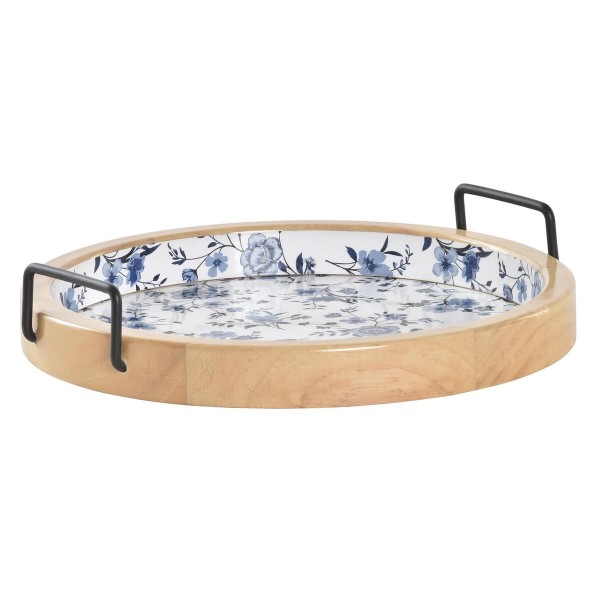 Δίσκος DKD Home Decor Φυσικό Μαύρο Μπλε Μέταλλο MDF Λευκό (32 x 32 x 6,5 cm)