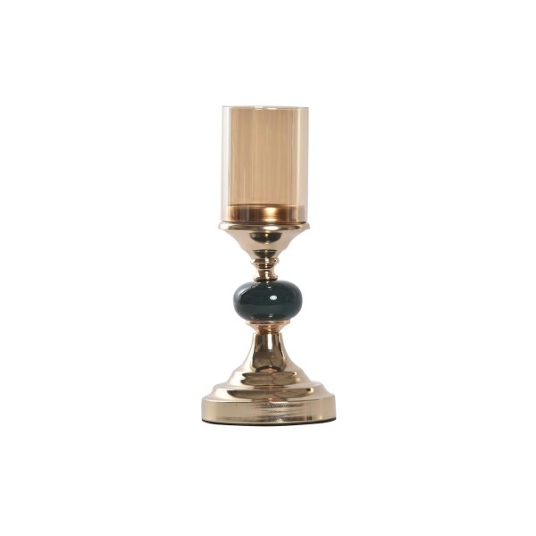 Κηροπήγιο DKD Home Decor Κρυστάλλινο Χρυσό Μέταλλο Πράσινο (12 x 12 x 28 cm)