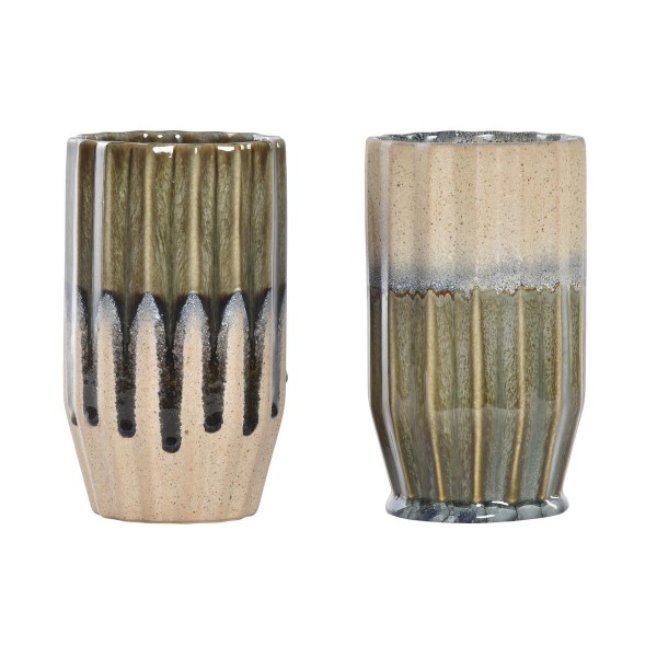 Βάζο DKD Home Decor Πορσελάνη Μπεζ Πράσινο (11 x 11 x 19,5 cm) (x2)
