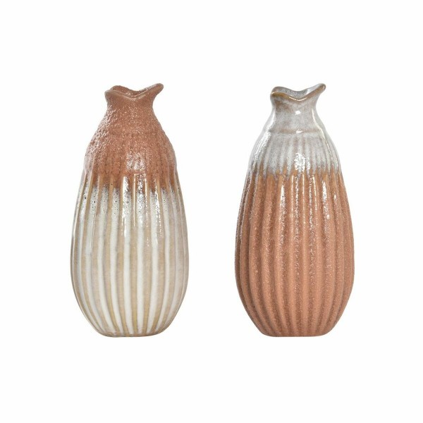 Βάζο DKD Home Decor Κοράλι Κεραμικά τερακότα Κρεμ (x2) (8 x 8 x 17 cm)  