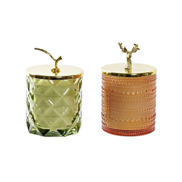 Κερί DKD Home Decor Γεωμετρική Κρυστάλλινο Πορτοκαλί Πράσινο Κερί (8 x 8 x 12 cm) (x2)
