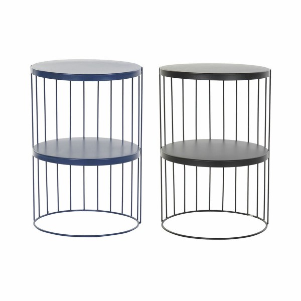Βοηθητικό Τραπέζι DKD Home Decor Μαύρο Μέταλλο Ναυτικό Μπλε Σύγχρονη (34 x 34 x 50 cm) (x2)