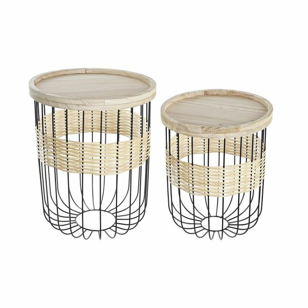 Σετ 2 Τραπεζάκια DKD Home Decor Φυσικό Μαύρο Μέταλλο MDF Αποικιακό (40 x 40 x 52 cm) (2 pcs)