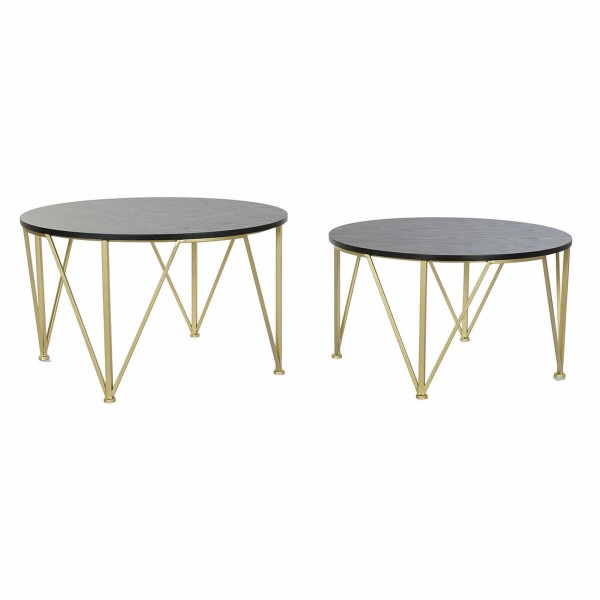 Σετ 2 Τραπεζάκια DKD Home Decor Μαύρο Χρυσό Μέταλλο Ξύλο (79 x 79 x 46 cm) (2 pcs)