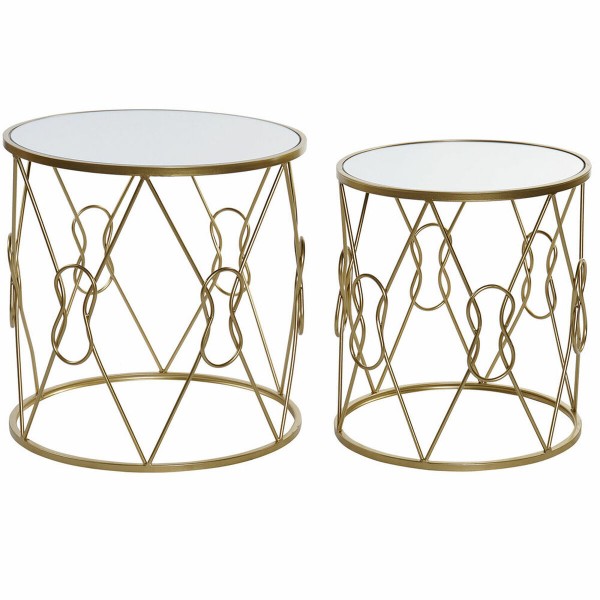 Βοηθητικό Τραπέζι DKD Home Decor Καθρέφτης Χρυσό Μέταλλο (2 pcs) (42 x 42 x 46 cm) (50 x 50 x 51 cm)