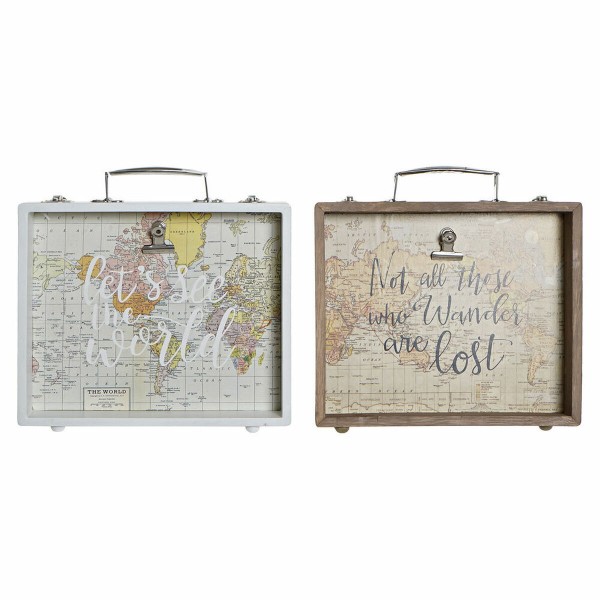 Πλαίσιο Φωτογραφιών με Σφιγκτήρες DKD Home Decor Ξύλο MDF Παγκόσμιος Χάρτης (25 x 4 x 22 cm) (2 pcs)