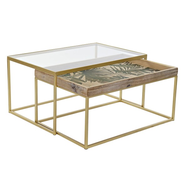 Σετ με 2 τραπέζια DKD Home Decor Κρυστάλλινο Μέταλλο Ξύλο (90 x 60 x 45 cm)