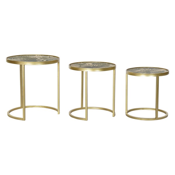 Σετ με 3 τραπέζια DKD Home Decor Χρυσό Μέταλλο MDF Πράσινο Τροπικό (47 x 47 x 50 cm)