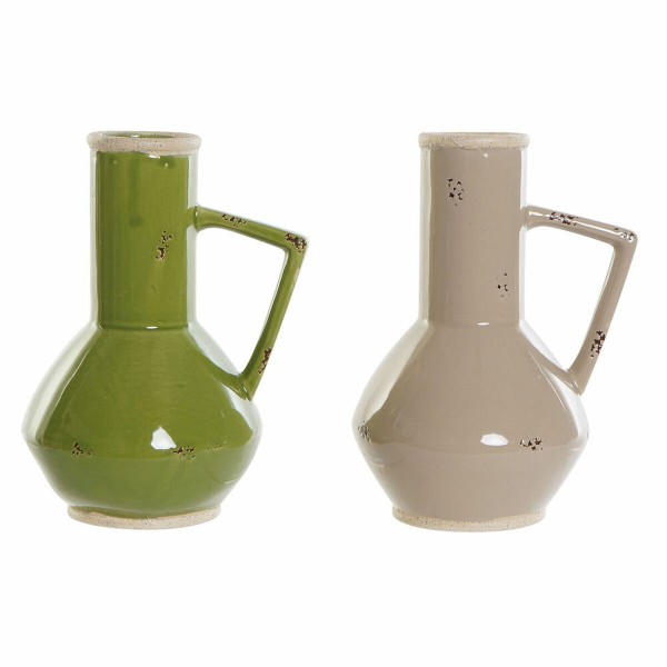 Βάζο DKD Home Decor Πορσελάνη Μπεζ Πράσινο Shabby Chic (17.5 x 13.5 x 22 cm) (2 pcs)