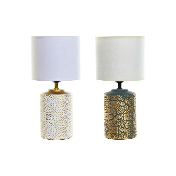 Επιτραπέζιο Φωτιστικό DKD Home Decor Μπεζ Χρυσό πολυεστέρας Λευκό Πήλινα 220 V 50 W Άραβας (x2) (15 x 15 x 31 cm)