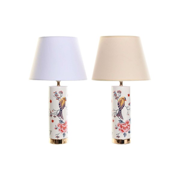 Επιτραπέζιο Φωτιστικό DKD Home Decor Μπεζ πολυεστέρας Λευκό Fugl Πήλινα 220 V 50 W Ανατολικó (30 x 30 x 55 cm) (x2)