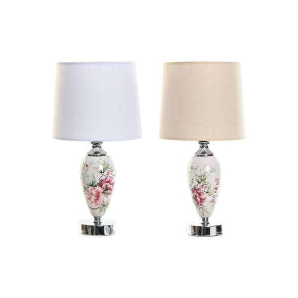 Επιτραπέζιο Φωτιστικό DKD Home Decor Ασημί Μπεζ Λευκό Πολύχρωμο Blomster 220 V 50 W Shabby Chic (22 x 22 x 44 cm) (x2)