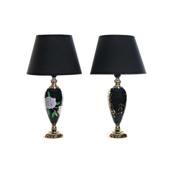 Επιτραπέζιο Φωτιστικό DKD Home Decor Μαύρο Χρυσό Blomster 220 V 50 W Ανατολικó (28 x 28 x 50 cm) (x2)
