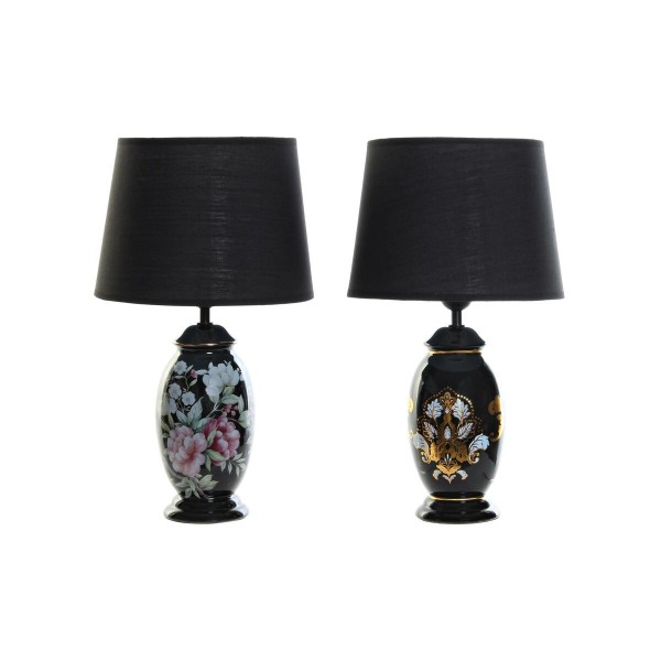 Επιτραπέζιο Φωτιστικό DKD Home Decor Λουλουδάτο Μαύρο Χρυσό 220 V 50 W (25 x 25 x 43 cm) (x2)