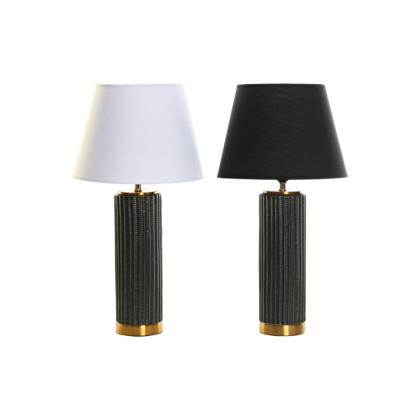 Επιτραπέζιο Φωτιστικό DKD Home Decor Μαύρο Χρυσό πολυεστέρας Λευκό Πήλινα 220 V 50 W (x2) (30 x 30 x 58 cm)