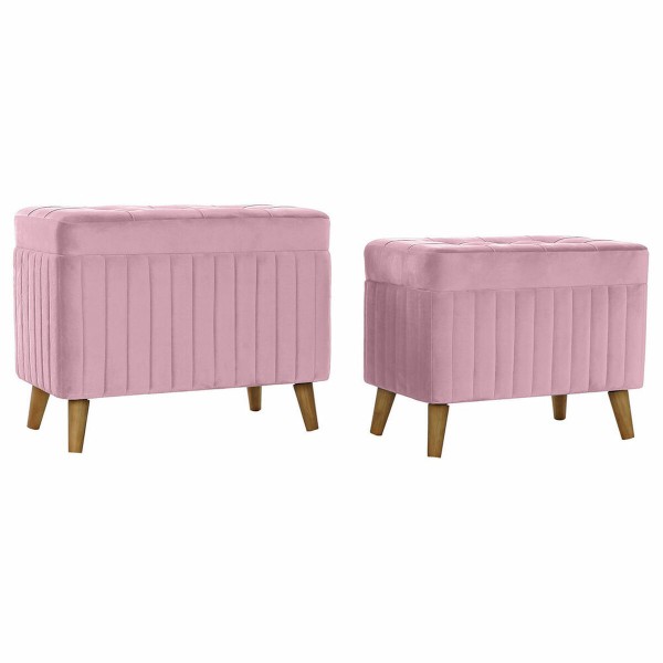 Σκαμπό DKD Home Decor   Ροζ Φυσικό Ξύλο πολυεστέρας (68 x 42 x 55,5 cm)