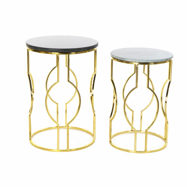 Σετ με 2 τραπέζια DKD Home Decor Μαύρο Χρυσό Μέταλλο Μάρμαρο (40 x 40 x 62 cm) (x2)
