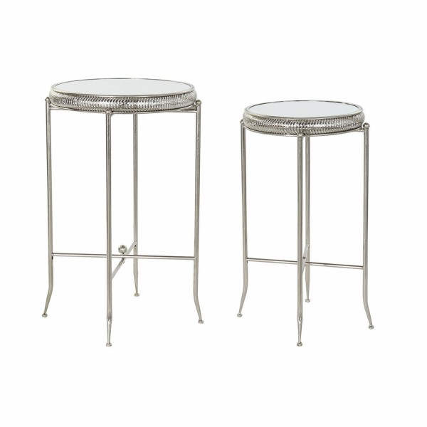 Βοηθητικό Τραπέζι DKD Home Decor Καθρέφτης Ασημί Μέταλλο Ξύλο MDF (42 x 42 x 65.5 cm) (35 x 35 x 59.5 cm) (2 pcs)