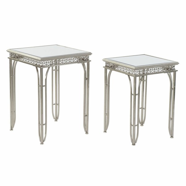 Βοηθητικό Τραπέζι DKD Home Decor Καθρέφτης Ασημί Μέταλλο (40 x 40 x 56 cm) (2 pcs) (35 x 35 x 51 cm)