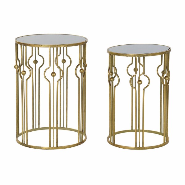 Βοηθητικό Τραπέζι DKD Home Decor Καθρέφτης Μαύρο Μέταλλο Χάλκινο Ανοιχτό (39 x 39 x 55 cm) (2 pcs)