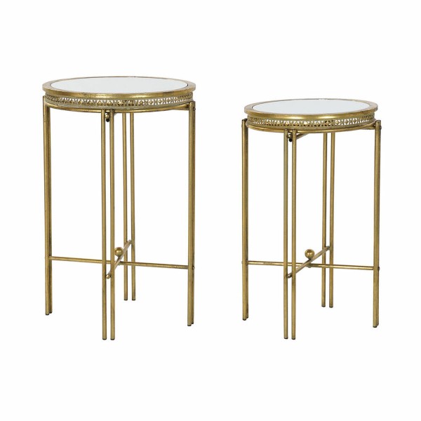 Βοηθητικό Τραπέζι DKD Home Decor Καθρέφτης Μέταλλο Χάλκινο Ανοιχτό (39 x 39 x 59 cm) (2 pcs)
