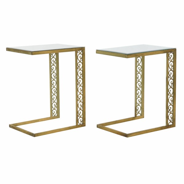 Βοηθητικό Τραπέζι DKD Home Decor Καθρέφτης Μέταλλο Χάλκινο Ανοιχτό (42 x 32 x 55 cm) (2 pcs)