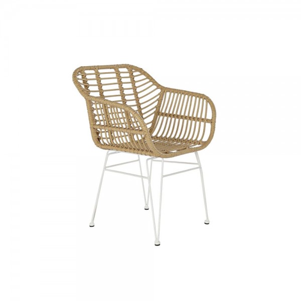 Hagestol DKD Home Decor Καφέ Μέταλλο συνθετικό ρατάν Λευκό (57 x 62 x 81 cm)