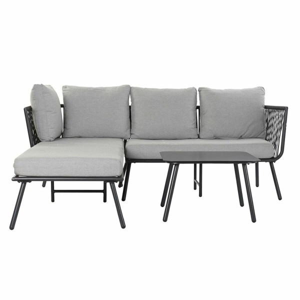 Καναπές κήπου DKD Home Decor Μαύρο πολυεστέρας Σχοινί Αλουμίνιο (192 x 163 x 86 cm)  